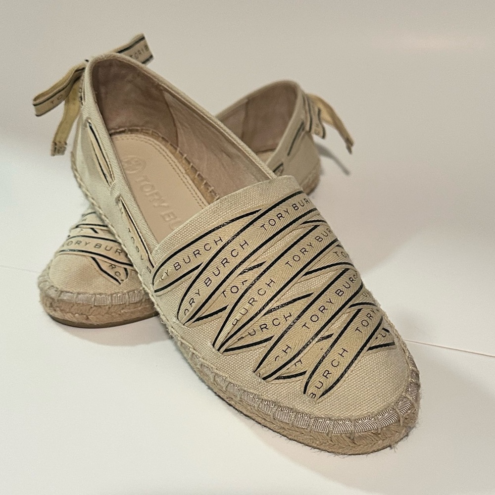 Tory Burch Beige Striped Espadrilles